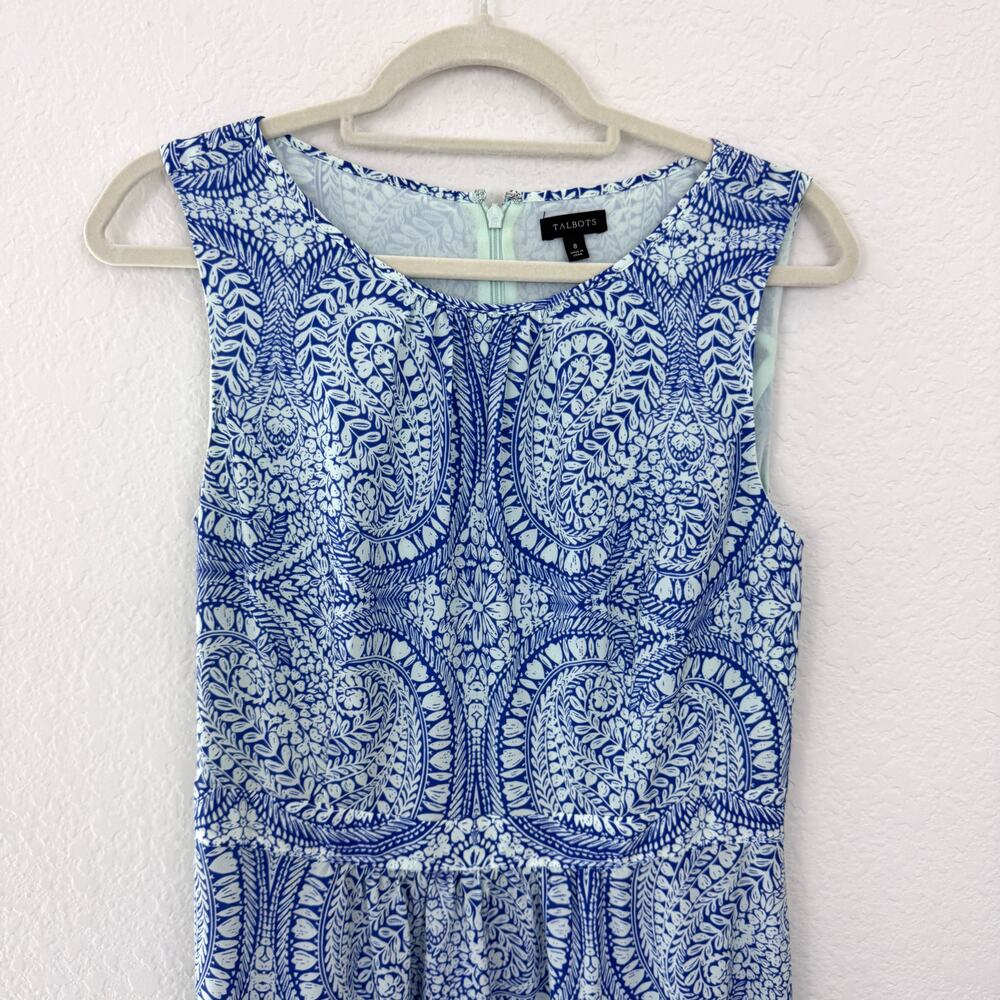 Talbots Womens Sleeveless Maxi Dress Size 8 Chiffon Flowy Floral Paisley Blue - Picture 3 of 8